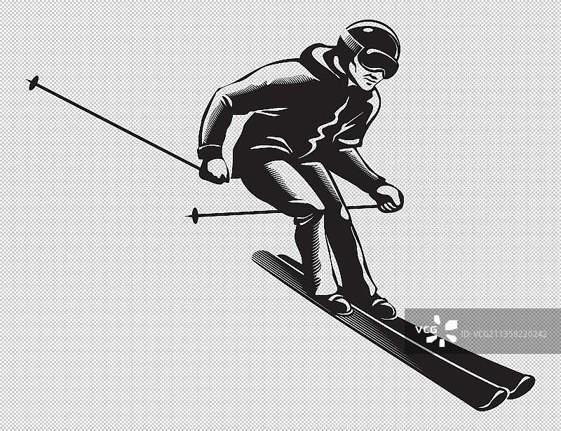 卡通下蹲滑雪的男人图片素材