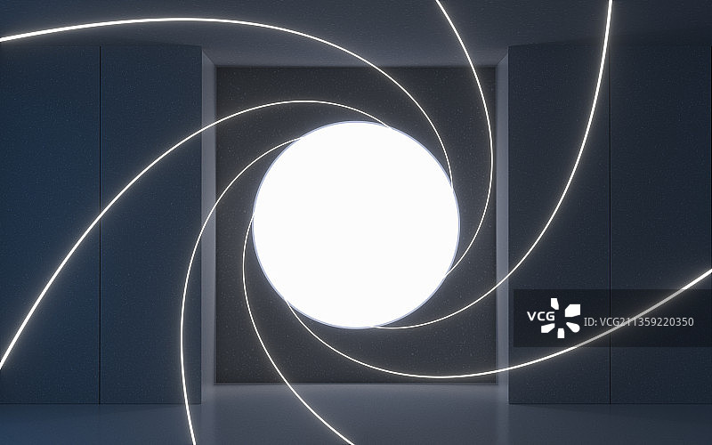 圆形隧道与灯光线条3D渲染图片素材