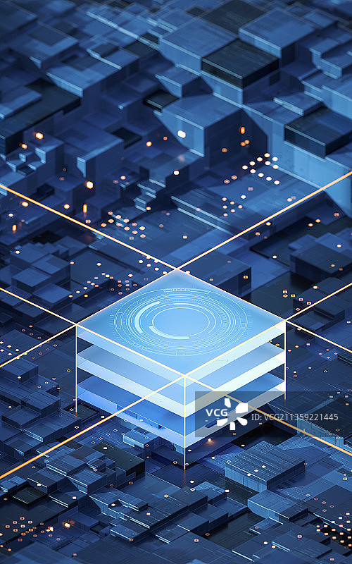 科技感电路与芯片3D渲染图片素材