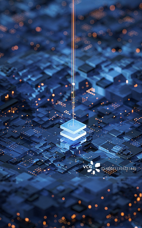 科技感电路与芯片3D渲染图片素材