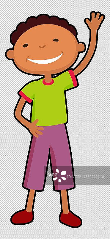 卡通站立招手的男孩图片素材