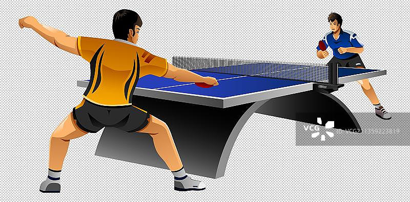 原创手绘乒乓球对打图片素材