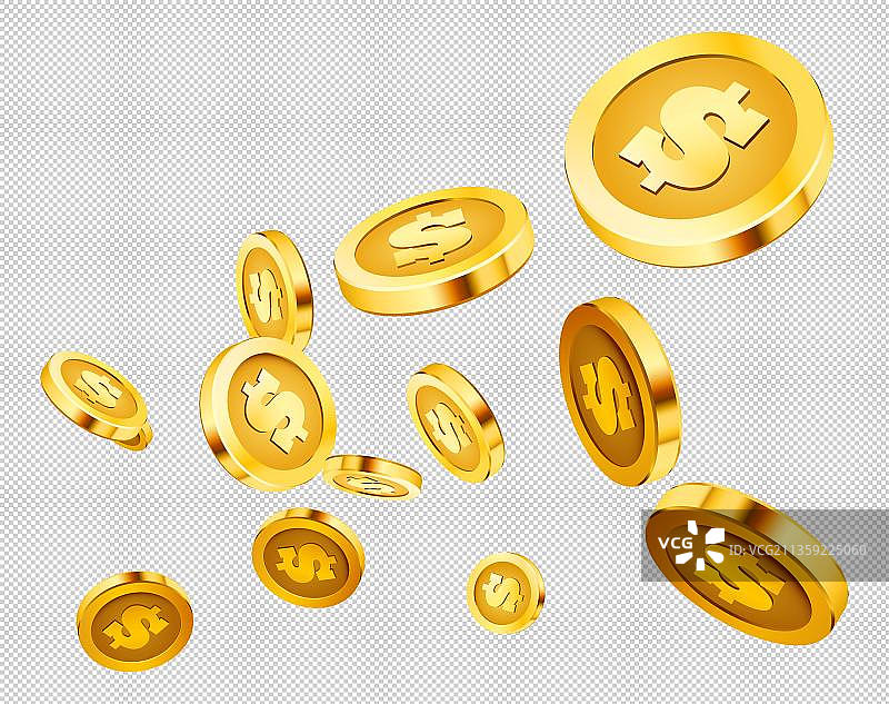 卡通一堆黄色金币元素图片素材