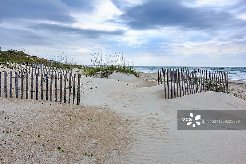 美国北卡罗来纳州翡翠岛海滩的迷人景色图片素材