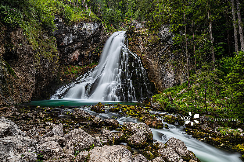 奥地利萨尔察赫河畔戈林森林瀑布的风景图片素材