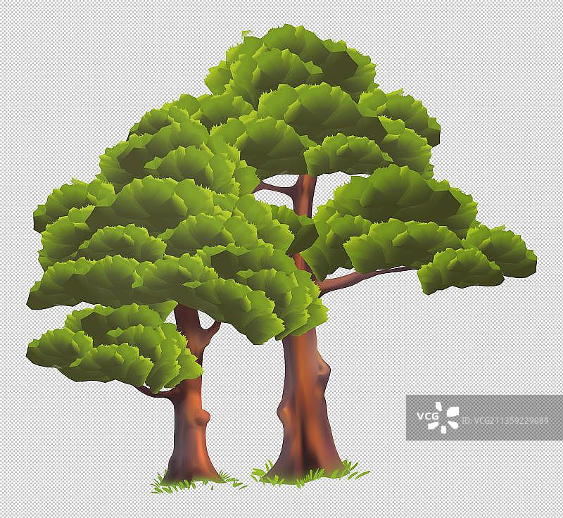 卡通两棵榕树元素图片素材