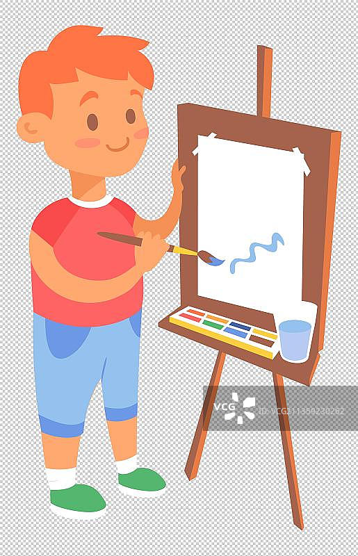 卡通摆放画板绘画的男孩图片素材
