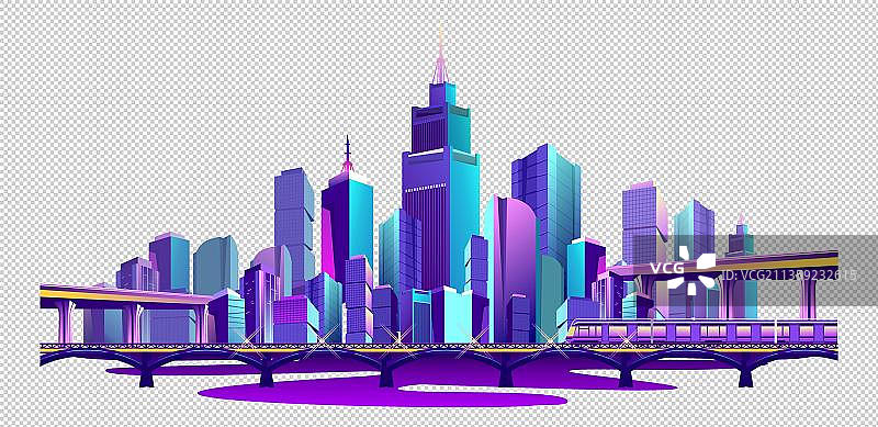 卡通紫色城市风景元素图片素材
