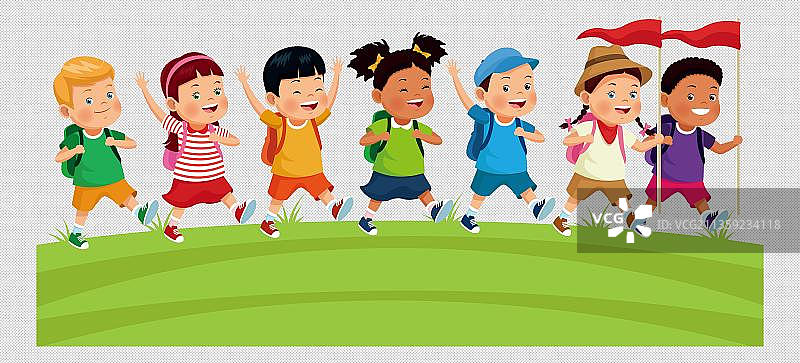 卡通春游的孩子元素图片素材
