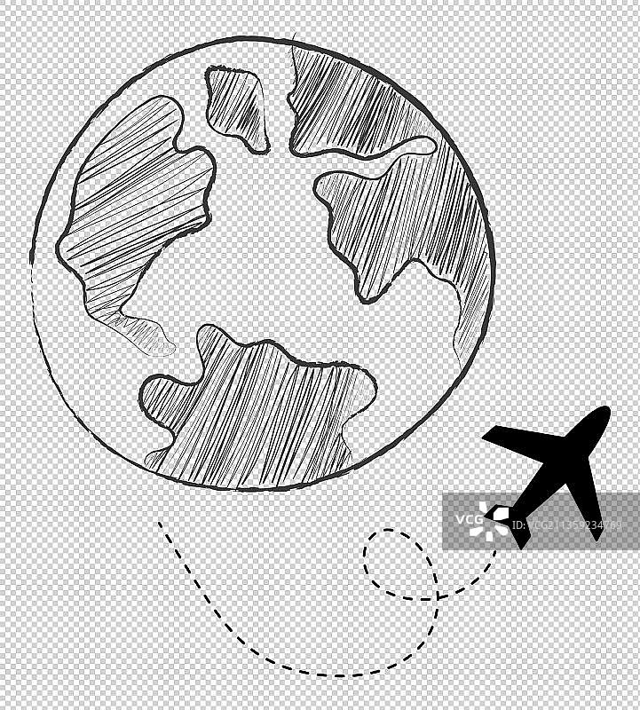 手绘创意地球飞机图片素材