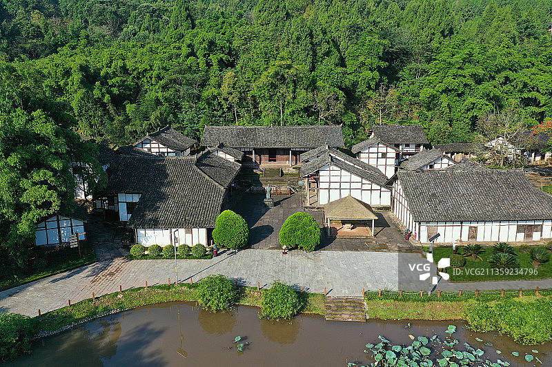 四川省南充市西充莲池张澜故居航拍图片素材