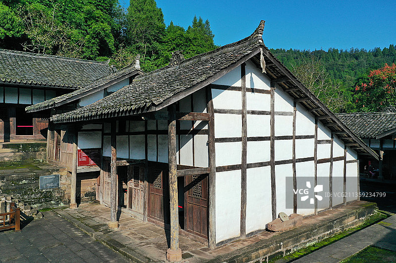 四川省南充市西充莲池张澜故居航拍图片素材