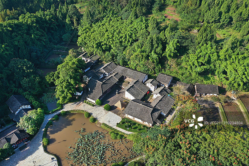 四川省南充市西充莲池张澜故居航拍图片素材