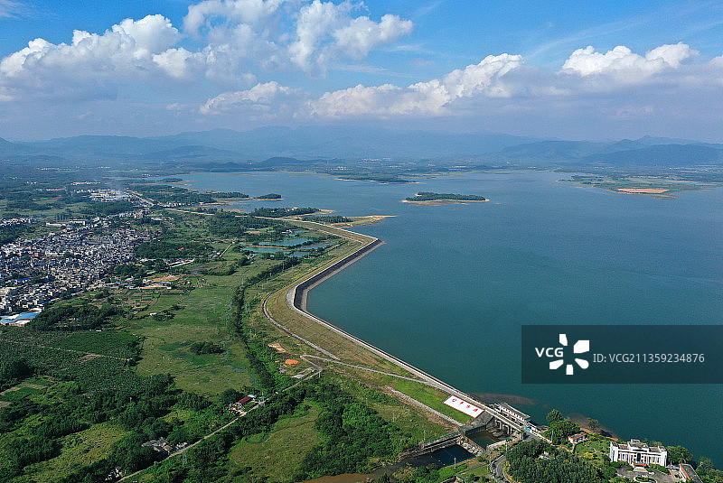 广东省汕尾市海丰县公平镇公平水库航拍图片素材