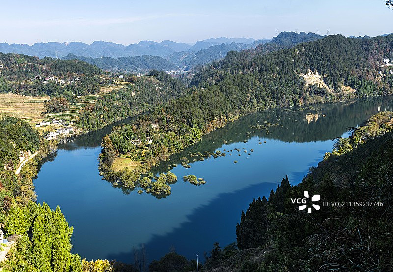 湖北咸丰：世界文化遗产地唐崖土司遗址唐崖河河流域风光风情图片素材