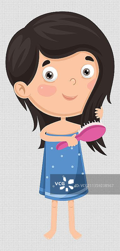 梳理头发的小女孩图片素材