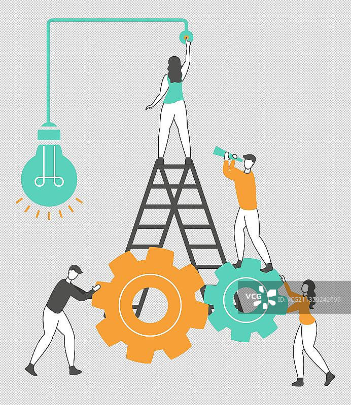 卡通爬楼梯按灯的女人图片素材