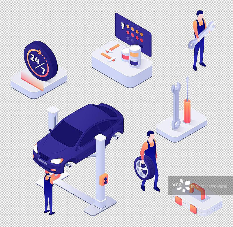 卡通修理车厂元素图片素材