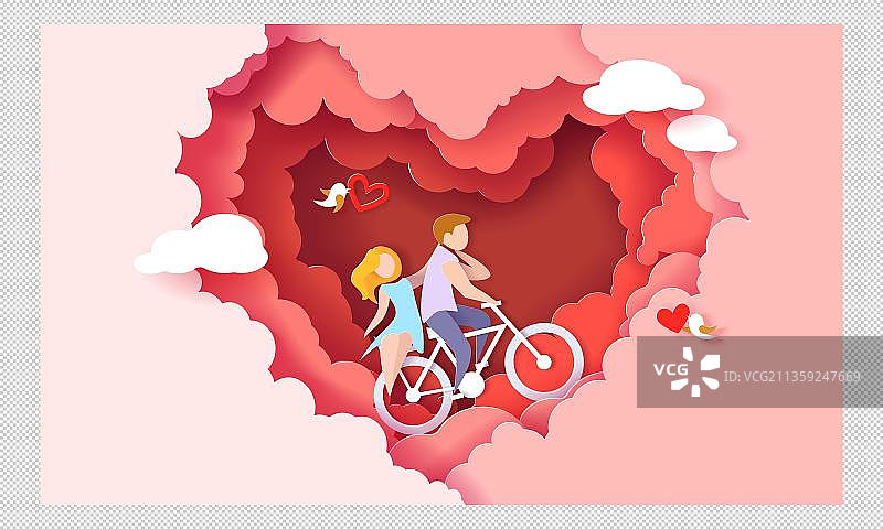 纸雕层次感情侣骑单车图片素材
