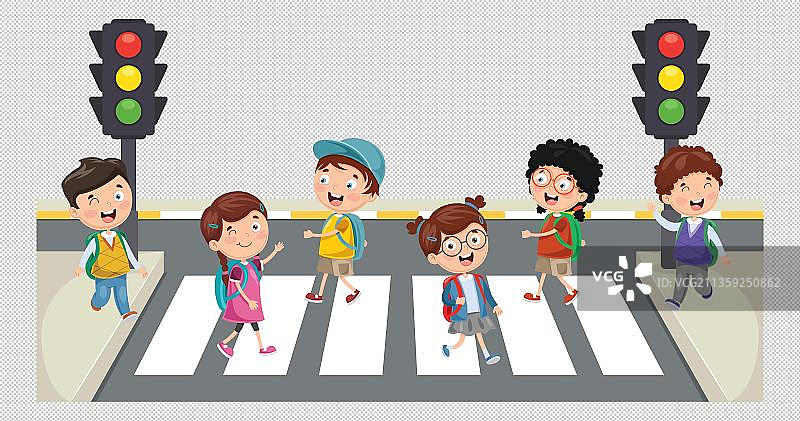遵守交通规则的小朋友图片素材