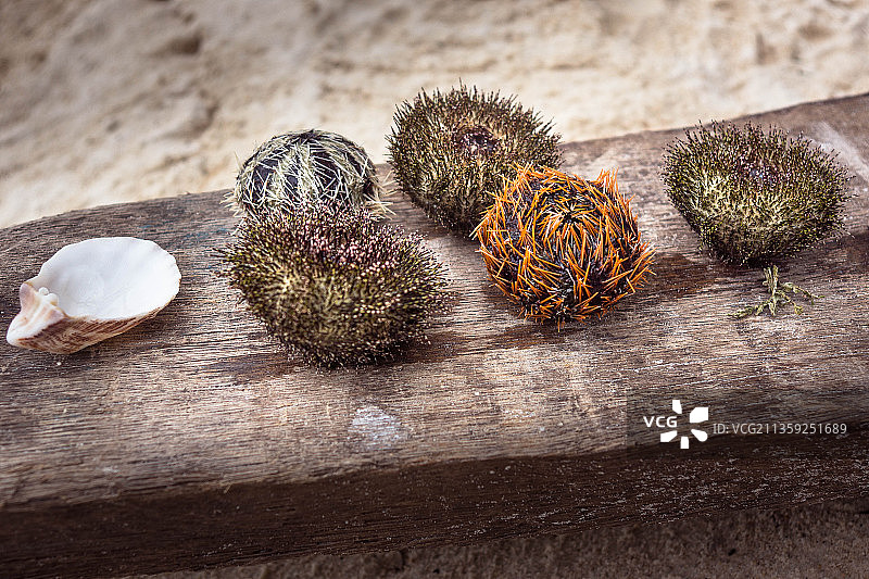 木桌上的榴莲特写，菲律宾图片素材