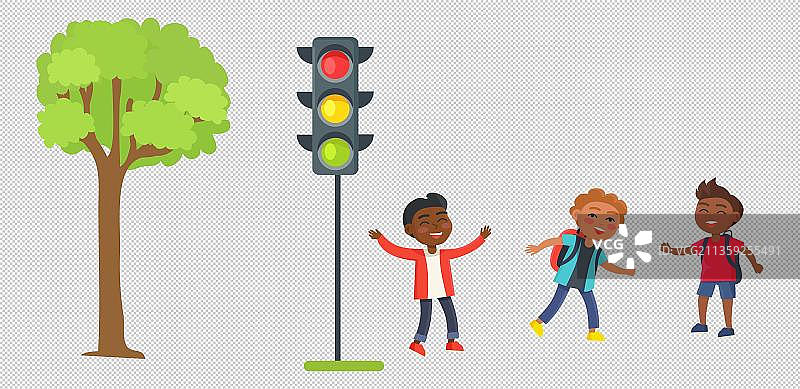 过马路的小朋友图片素材