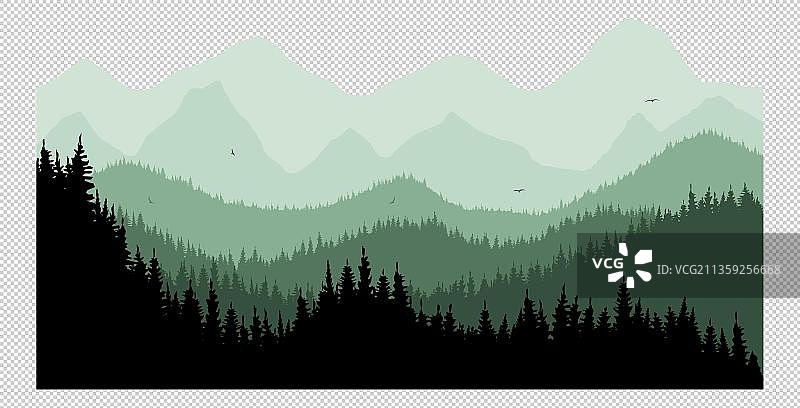 夜晚山脚下森林图片素材