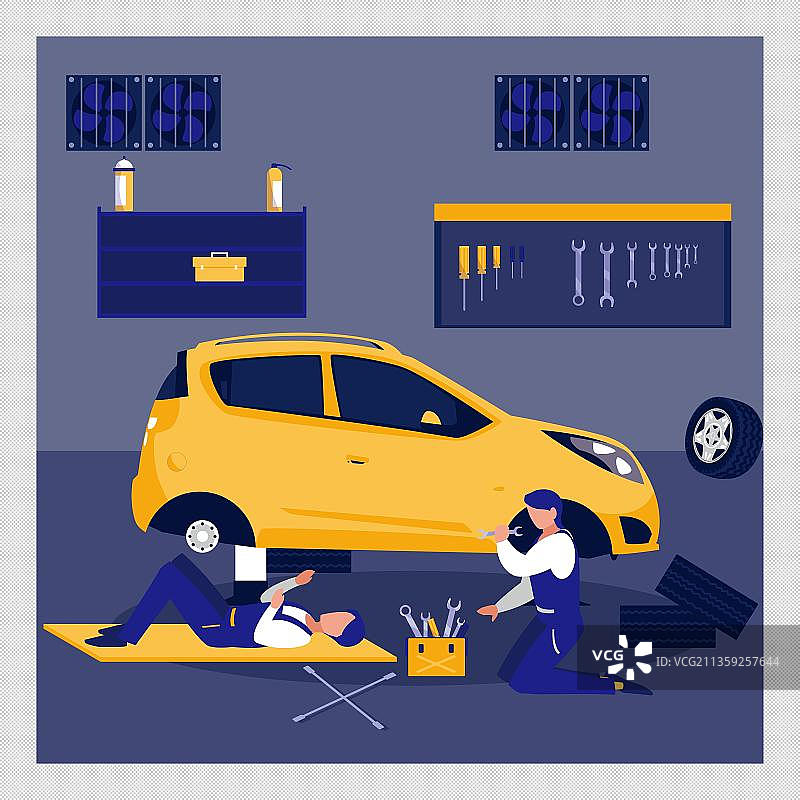 趴在地上修理汽车的工人图片素材
