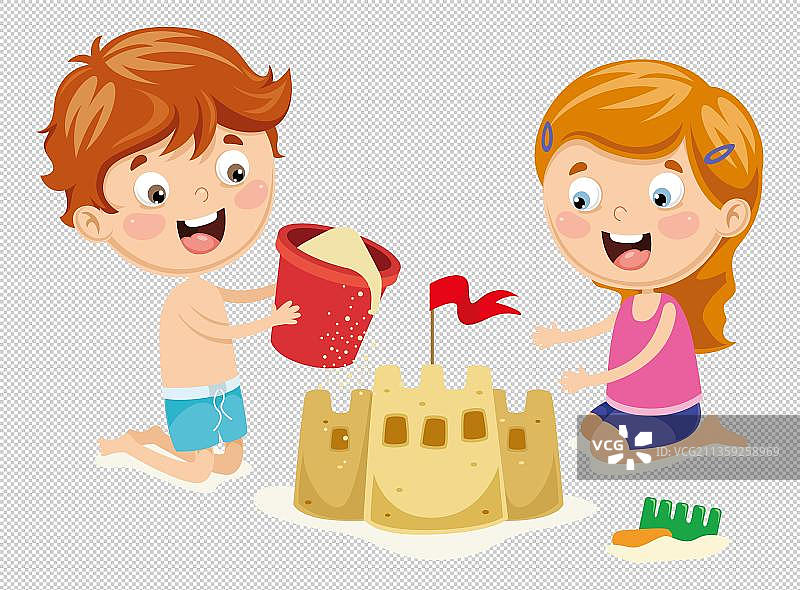 用沙子堆城堡的小朋友图片素材
