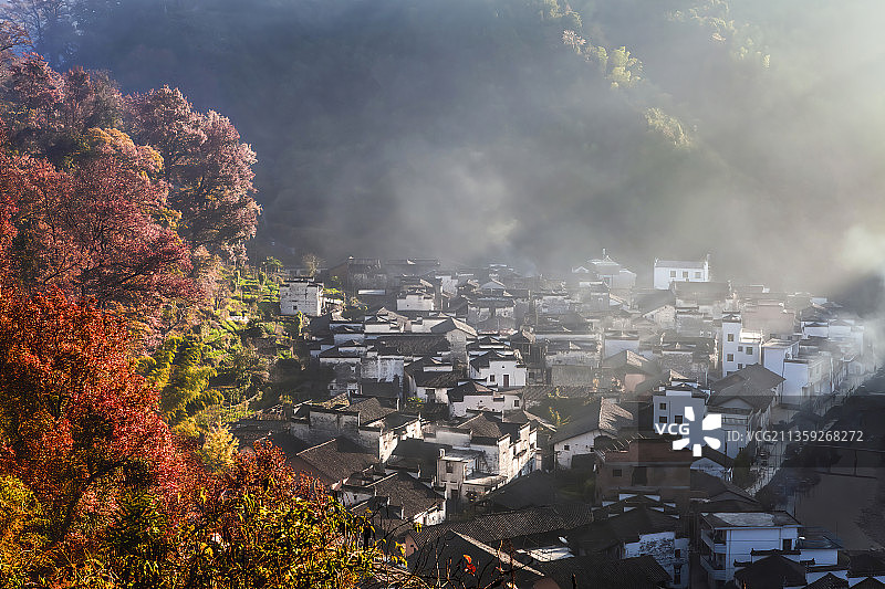 山村晨秋图片素材