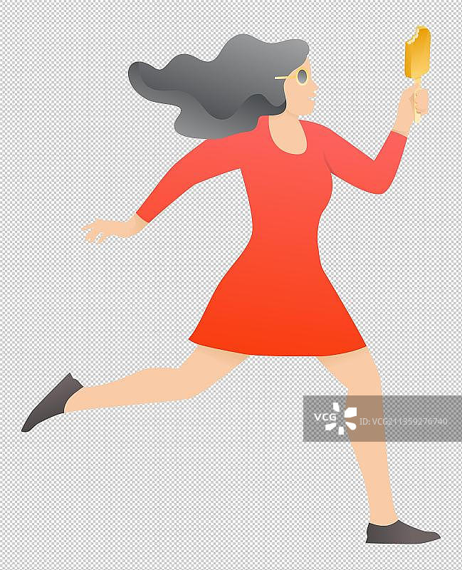 吃冰条的黑长发的女子图片素材