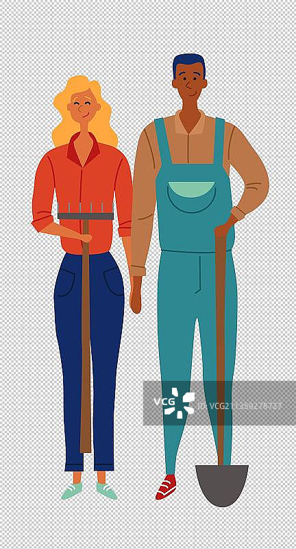 高清手绘农业劳动的男女图片素材