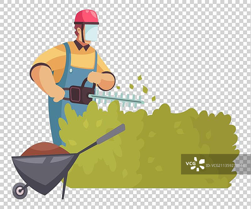 漫画风园艺师修剪草坪图片素材