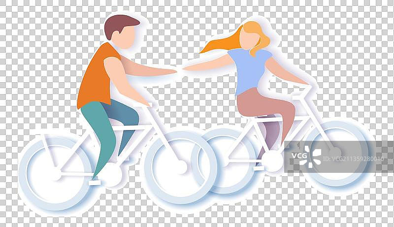 漫画风牵手骑车的情侣PNG元素图片素材