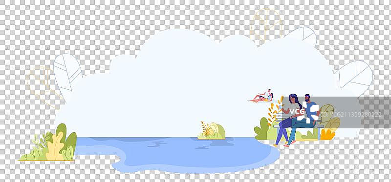 漫画风湖边的情侣图片素材