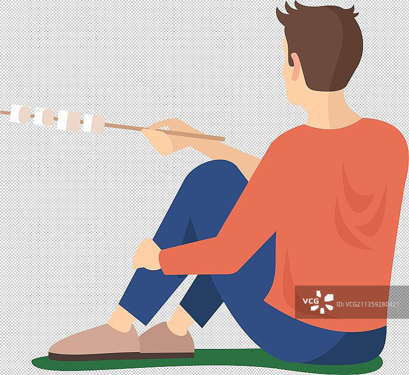 漫画风钓鱼的男人背影元素图片素材