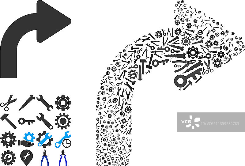 工业工具右转箭头马赛克图片素材