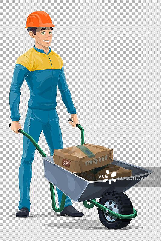 卡通推着车子的工人图片素材