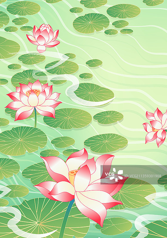 荷花荷叶荷塘风景矢量插画图片素材