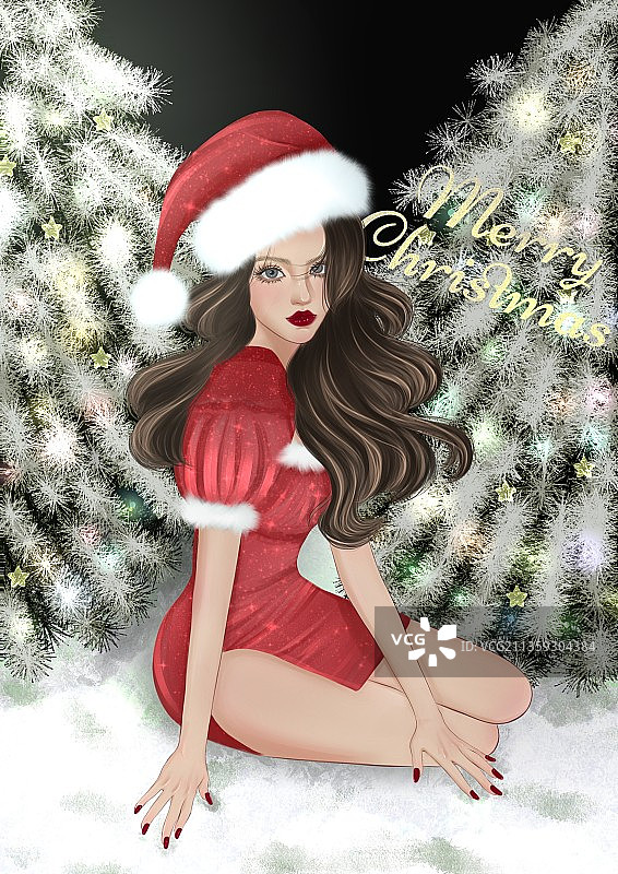 圣诞节插画《圣诞女郎》图片素材
