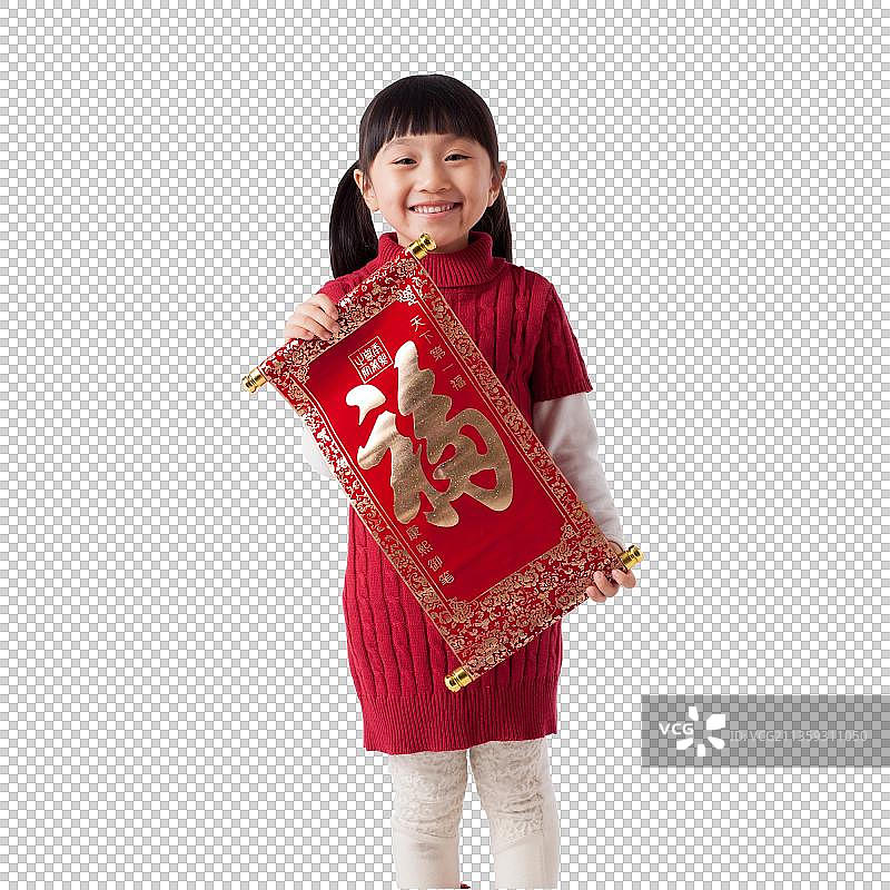 东方女孩拿着新年装饰物图片素材