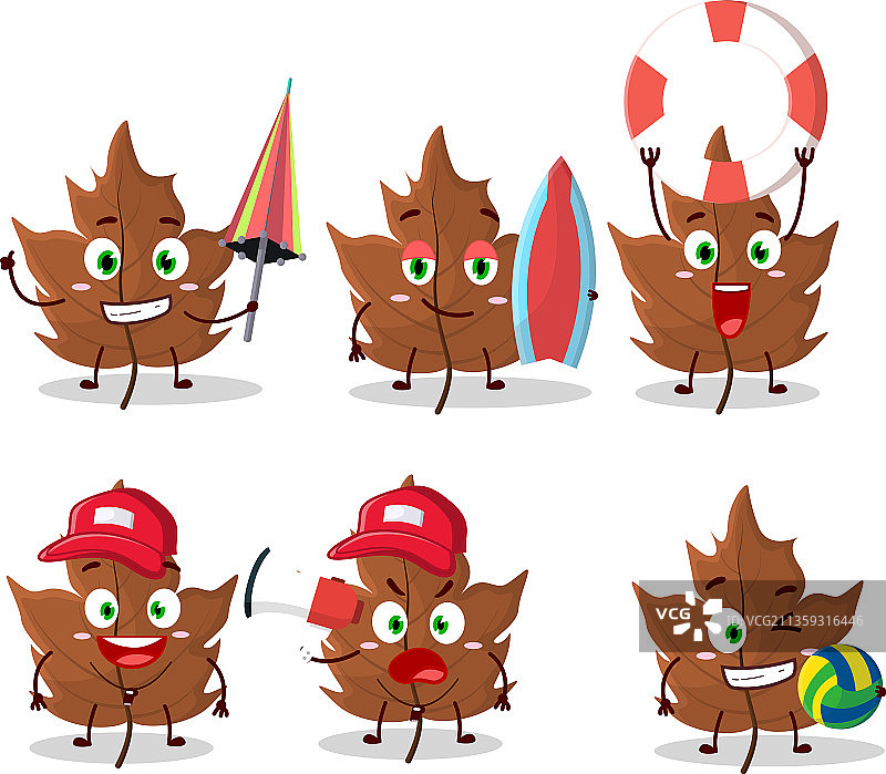 快乐表情的枫树干枯叶子卡通形象图片素材