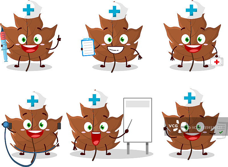 卡通医生表情符号与枫叶图片素材