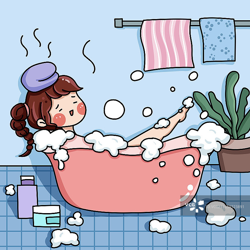 女孩宅家日记之泡澡图片素材