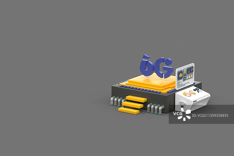 3d渲染数字化6G芯片生产卡通概念插图图片素材