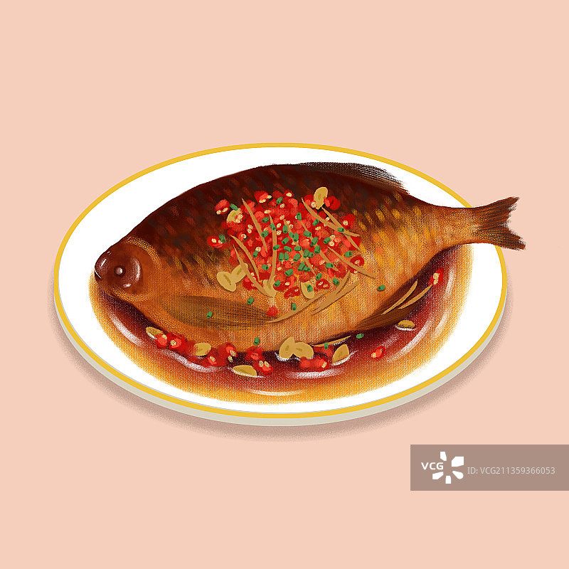 一盘美味剁椒红烧鱼插画图片素材