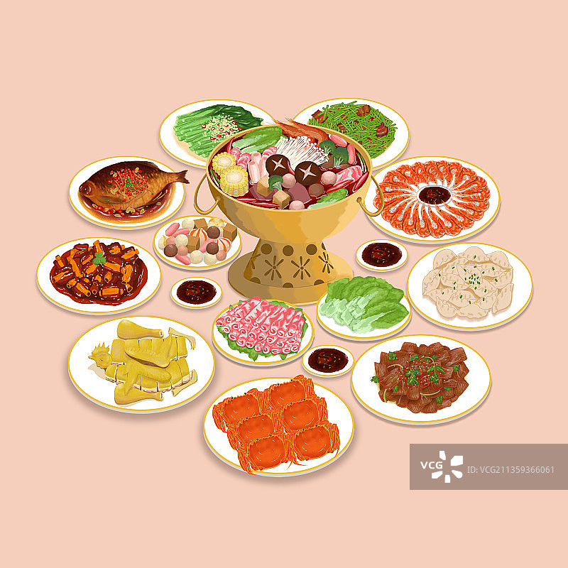 过节聚会一桌菜火锅元素图片素材