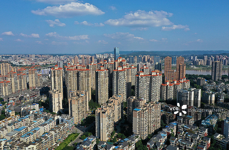 四川省南充市西山风景区开汉楼和顺庆区城市风景航拍图片素材
