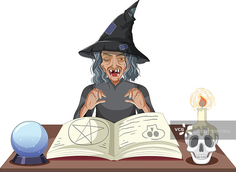 拿着魔法书的邪恶老巫婆图片素材