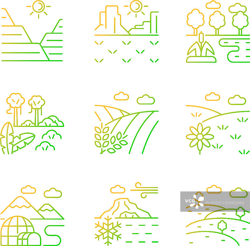 生物群落和地形梯度线性图标集图片素材